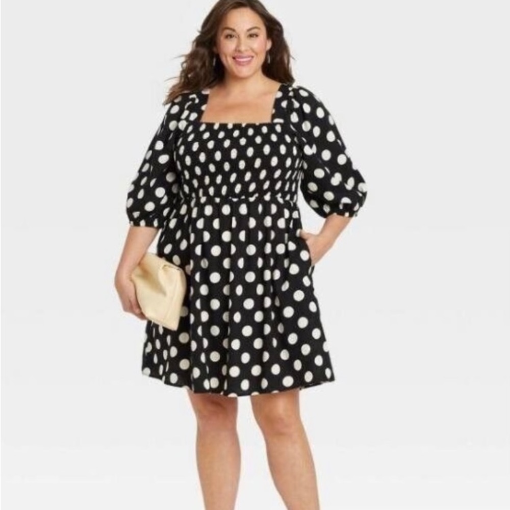 NWOT! Ava and Viv plus size polka dot puff sleeve dress